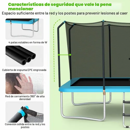 Vista 6 de Giantex Trampolín rectangular de 8 pies x 14 pies con certificación ASTM con recinto, escalera, marco de acero galvanizado de doble cara, carga Azul
