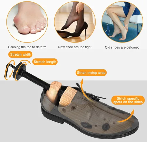 Vista 3 de Demarzily Estirador de zapatos de madera de 2 vías, estirador de zapatos de tamaño grande para hombres y mujeres, ajuste de longitud y ancho