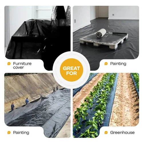Vista 6 de Lámina de plástico de construcción negra de 6 mil, 20 x 100 pies (2000 pies cuadrados) – Cubierta de plástico grueso para construcción, pintura