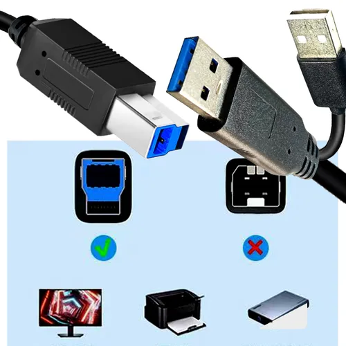 Vista 2 de Cable largo USB 3.0 para impresora B de 25 pies, USB-A macho a USB-B 3.0 macho cable ascendente compatible con estación de acoplamiento, discos
