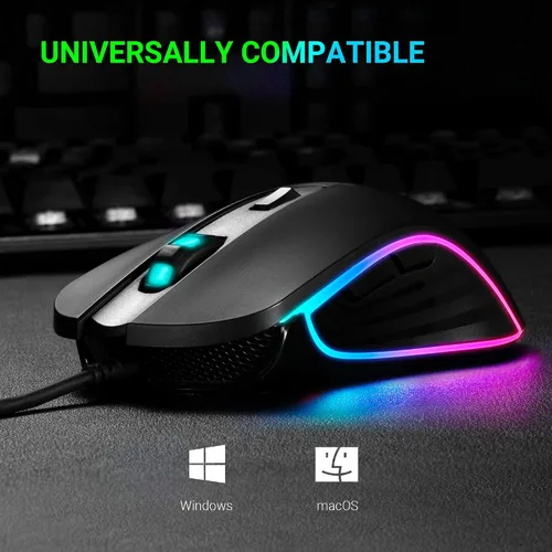 Vista 7 de ABKONCORE Ratón para juegos AM6 AM8 Niveles de 4Dpi (800, 1600, 2400, 3200) I Botones programables I Ratón USB ergonómico con cable (M30)