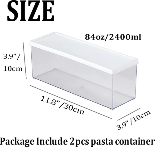 Vista 5 de Hanobe - Contenedores para pasta para despensa, grandes, para espaguetis y fideos y lasaña, 2 piezas, contenedor rectangular transparente gris
