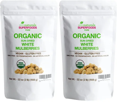 Vista 6 de Moras Blancas Secas Orgánicas a Granel 2 Libras Bolsa – Certificado Orgánico USDA – Secadas al Sol, Crudas, Sin GMO y Sin Gluten – Producto