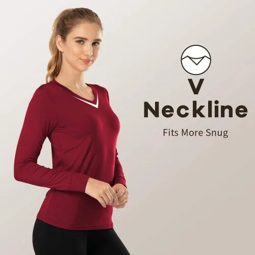 Vista 68 de MANCYFIT Tops térmicos para mujer, camisa con forro polar, manga larga, capa base, cuello en V