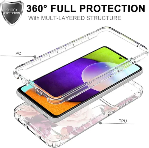Vista 3 de Funda para Galaxy A52 5G/4G/Samsung A52 SM-A526, bonita funda protectora de cuerpo completo transparente con protector de pantalla de vidrio
