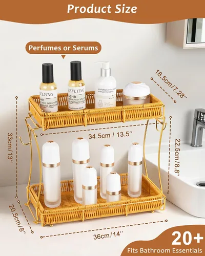Vista 3 de Organizador de baño, organizador de perfumes, organizador de maquillaje, estante de almacenamiento de cosméticos, bandeja de tocador, bandeja