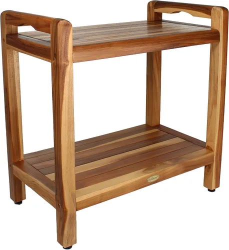 Vista 9 de EcoDecors Eleganto - Banco Taburete de ducha de madera de teca impermeable de 16 pulgadas de altura, color natural, silla de asiento para ducha