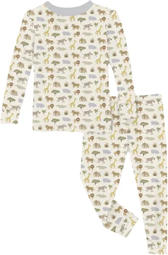 Vista 128 de KicKee Pants Conjunto de pijama de manga larga con estampado de piezas