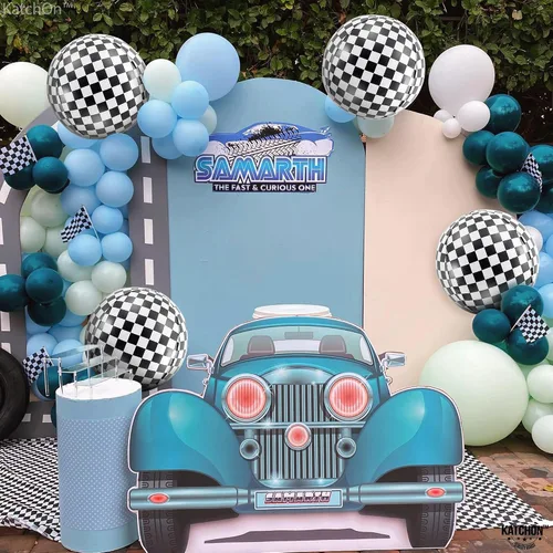 Vista 7 de KatchOn, Globos a cuadros blancos y negros de 22 pulgadas, paquete de 6, globos de carreras para decoraciones de cumpleaños emotivos, globos