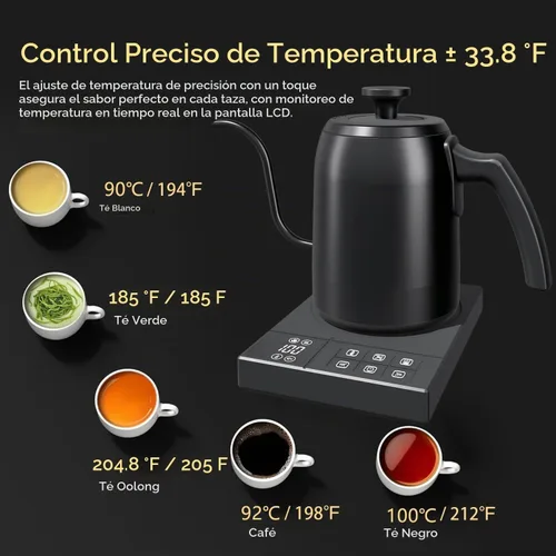 Vista 2 de Hervidor eléctrico de cuello de cisne con control de temperatura de ± 1 ℉ y mantiene el calor para verter sobre café y té, hervir rápidamente, acero