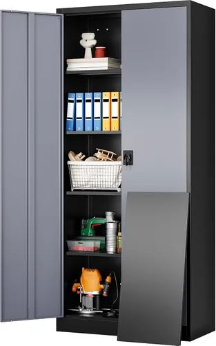 Vista 24 de SISESOL Gabinete de almacenamiento de metal ancho y profundo con ruedas, gabinete de almacenamiento de garaje alto rodante con cerradura, gabinetes