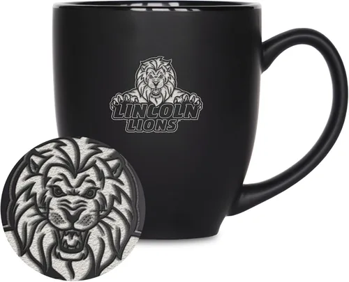 Vista 403 de Rico Industries - Taza de cerámica mate negra con grabado láser estándar de 15oz para NCAA (escuelas T & U) - Para bebidas calientes o frías