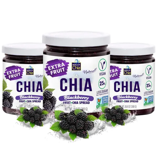 Vista 11 de World of Chia Mermelada de semillas de chía de frutas extra, mermeladas y conservas de moras, mermelada de chía súper alimentaria, totalmente