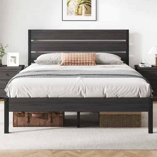 Vista 13 de Fluest Base de cama con cabecera y estribo, con almacenamiento debajo de la cama, sistema de soporte totalmente metálico, no necesita somier, fácil