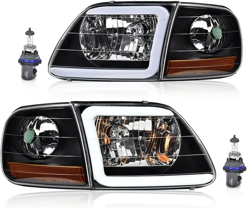 Vista 21 de Faros LED DRL, faro lente transparente carcasa negra reflector ámbar
