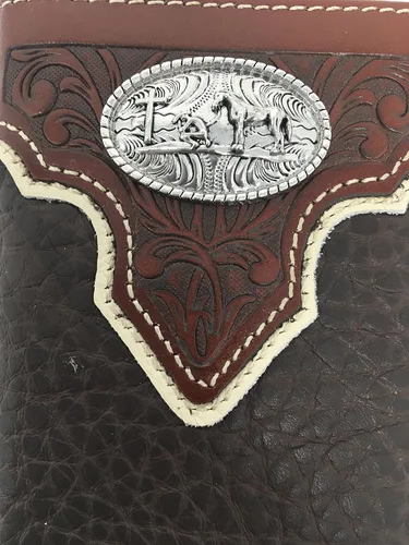Vista 2 de Texas West Cartera plegable de cuero genuino con emblema múltiple (vaquero rezando)