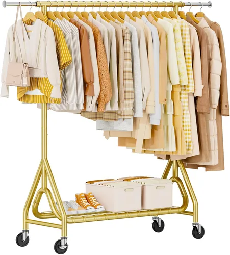 Vista 9 de Perchero de Ropa Resistente, Perchero de Ropa de Metal con Capacidad de 450 Libras, Percheros Rodantes para Colgar Ropa con Ruedas Bloqueables