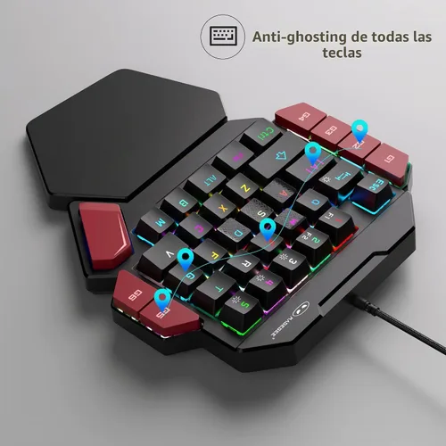 Vista 2 de MageGee Teclado profesional para juegos con una mano, retroiluminación RGB de 35 teclas, mini teclado mecánico con cable con interruptor azul