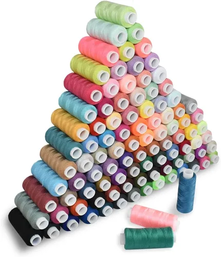 Vista 3 de Kits de hilos de coser, multiusos, 100 carretes de colores, hilo de poliéster, hilo de acolchado, surtido para bordar a máquina a mano 100