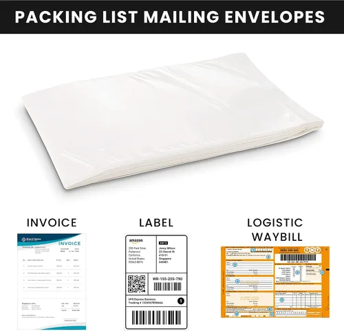 Vista 5 de Fundas para etiquetas de envío, 100 unidades, 7.5 x 5.5 pulgadas, bolsas de sobre de embalaje con autoadhesivo, plástico transparente y sobres