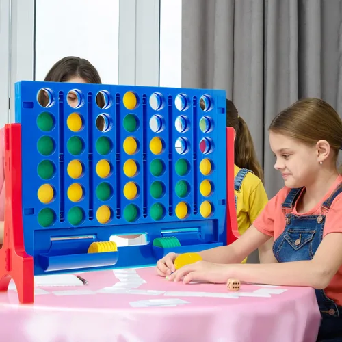 Vista 2 de COSTWAY - Juego gigante de 4 en línea con bolsa de transporte de almacenamiento, juego Jumbo de 4 en fila con ajedrez, deslizador de liberación