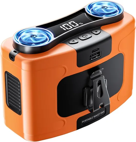 Vista 9 de Astaowl ventilador de cintura personal de 12000 mAh, clip recargable USB para la cintura para trabajar, 10 velocidades y 23H de enfriamiento
