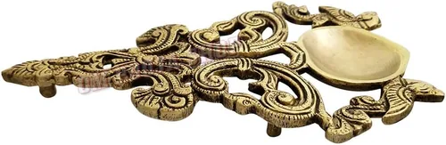 Vista 5 de Peacock Designer Kapoor Aarti Diya en latón (7.6 pulgadas de longitud) para Pooja
