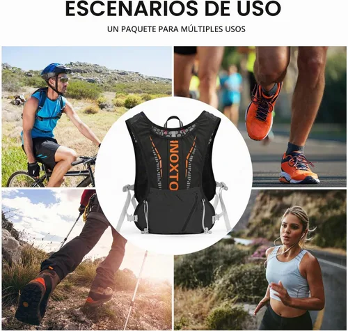 Vista 6 de INOXTO - Mochila de hidratación para correr, ligera, aislada, con bolsa de agua de 1.5 L, mochila para senderismo, correr, ciclismo, carrera