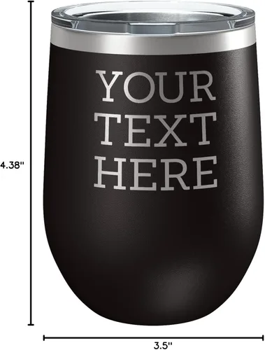 Vista 7 de Vaso de vino personalizado de acero inoxidable recubierto de polvo de 12 onzas con tapa, grabado personalizado, regalos de vino personalizados