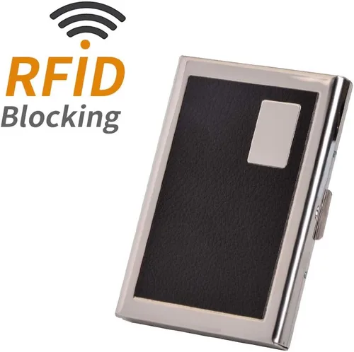 Vista 3 de RFID - Tarjetero de acero inoxidable, protector de tarjetas de crédito para hombre y mujer, Negro), EA2702B