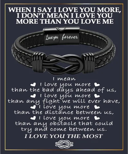 Vista 13 de Gifts for Men Infinity Leather Bracelet for Dad New Daddy Husband Boyfriend Son Grandson Brother Nephew Uncle Black Braided Engraved Leather Jewelry