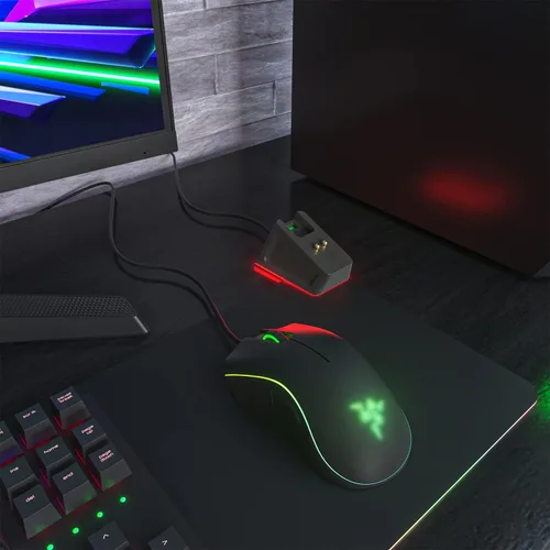 Vista 7 de Base de carga con cable de carga USB de 4.9 pies para Razer Naga ProDeathAdderBasiliskViper Ultimate Gaming Mouse, base magnética con indicador