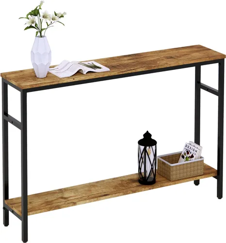Vista 11 de Timberer Mesa consola estrecha, mesa de sofá de 39.4 pulgadas con estante ajustable, mesa delgada de 2 niveles para pasillo, entrada, sala de estar