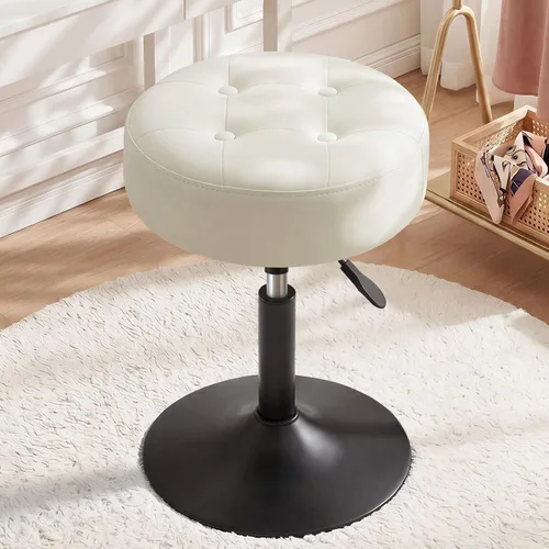 Vista 10 de Furniliving Taburete Otomano de Maquillaje de Terciopelo Acolchado de Mediados de Siglo, Silla Taburete de Tocador Giratoria Redonda Ajustable