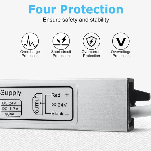 Vista 3 de inShareplus fuente de poder LED, 24V 40W IP67 impermeable para exteriores, transformador de bajo voltaje de CA 90-140V a CC 24V 1.7A, adaptador