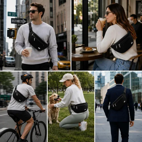 Vista 9 de Entchin Riñonera para mujeres y hombres, bolsa cruzada con 4 bolsillos con cremallera, bolsa de cintura ajustable, uno de los regalos esenciales