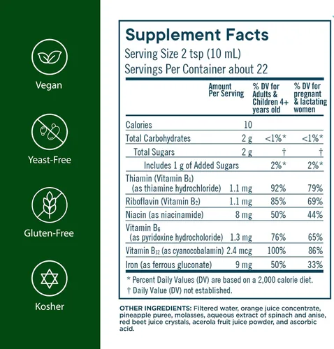Vista 2 de Flora Iron - Suplemento vegano de hierro líquido con vitaminas B, ofrece glóbulos rojos y apoyo energético, sin levadura y sin gluten, deliciosa