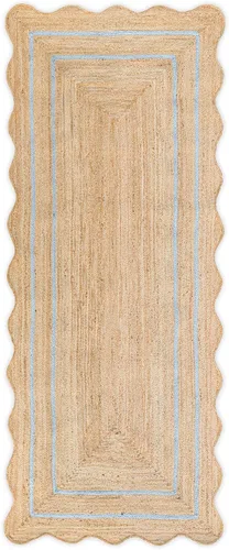 Vista 26 de Alfombra de yute natural ondulada con borde festoneado de Weaving Village, alfombra bohemia de yute para entrada, alfombra de pasillo estilo granja