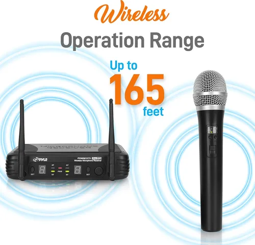 Vista 3 de PylePro PDWM3375 Premier Series sistema de sonido de dos canales con 2 micrófonos UHF inalámbricos y frecuencia seleccionable