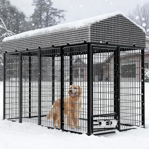 Vista 9 de Perrera grande para perros con techo, recinto resistente para perros para interiores y exteriores con funda extraíble, corralitos para perros