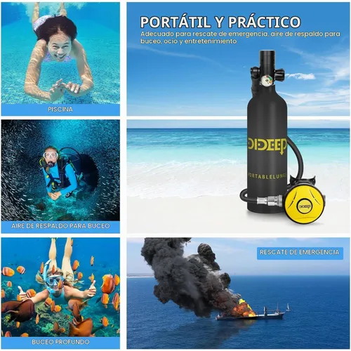 Vista 5 de DIDEEP Tanque de buceo, mini tanque de buceo de 1 litro, soporte de alrededor de 15-20 minutos de respiración subacuática portátil, tanque de pulmón