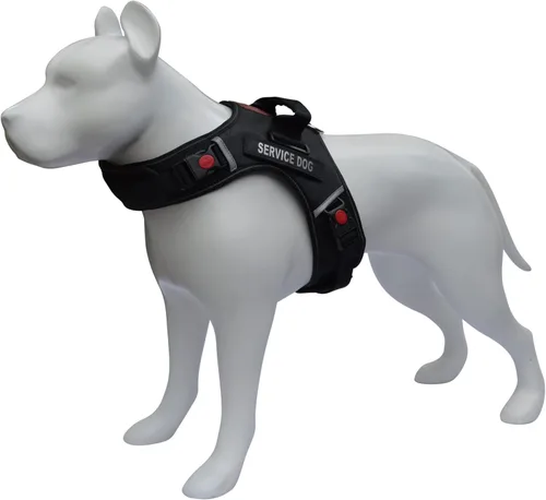 Vista 3 de ALBCORP Arnés reflectante para perro de servicio, arnés sin tirones con asa y cómodo acolchado de malla, disponible en tamaños XS-XL, con 2 parches