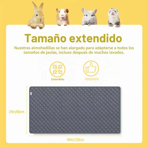 Vista 3 de Ropa de cama para cobayas, 2 paquetes de forro lavable para jaula de 49x24 pulgadas, almohadillas súper absorbentes lavables, impermeables y Palta