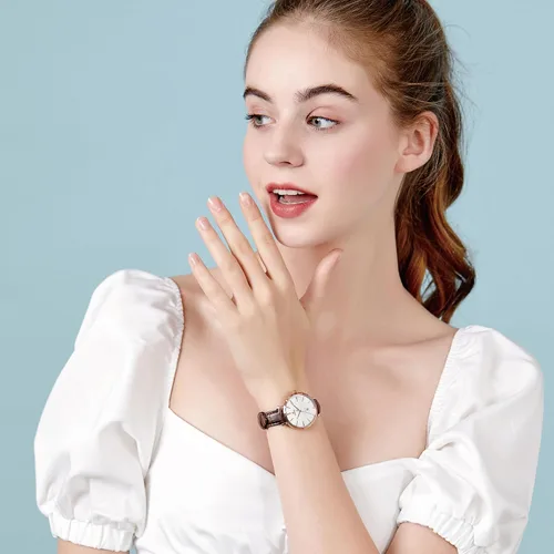 Vista 3 de Reloj clásico de cuarzo para mujer, elegante y resistente, con correa de piel de vacuno, perfecto para cualquier ocasión