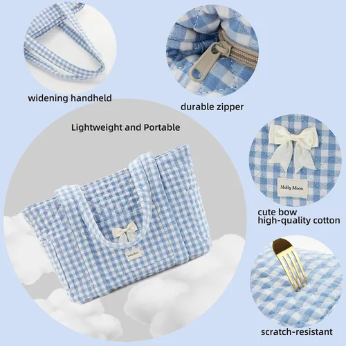 Vista 5 de Two Sets of Quilted Gingham Tote BagsBlack&Blue