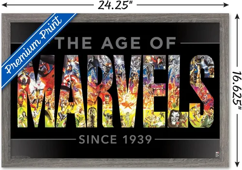 Vista 3 de Trends International Marvel Comics - Póster de pared del 80 aniversario de Marvel - Age of Marvels, 14.725 x 22.375 pulgadas, versión enmarcada