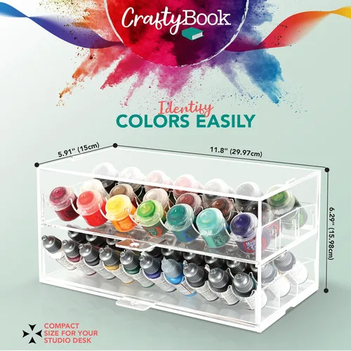 Vista 3 de CraftyBook Organizador de almacenamiento de pintura acrílica, 50 botellas en miniatura, hobby, esmalte, soporte para pintura modelo - 2 cajones