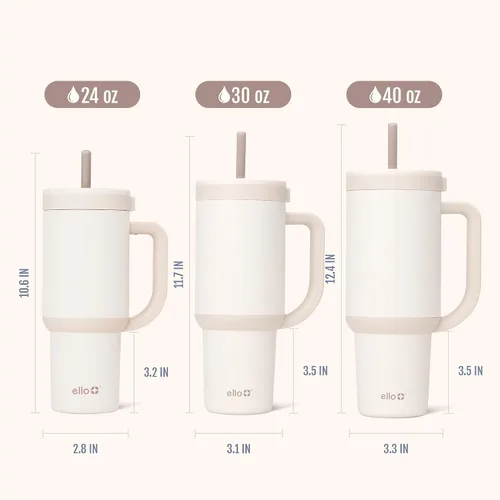 Vista 8 de Ello Oasis Vaso de 24 oz con asa y popote retráctil Taza reutilizable de acero inoxidable aislada 100% a prueba de fugas, regalos