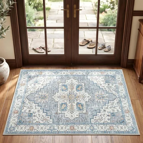 Vista 33 de jinchan Alfombra de área pequeña lavable floral vintage, alfombra de entrada simétrica de medio círculo de 2 x 3, alfombra de entrada suave de pelo