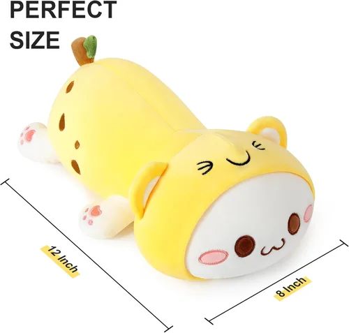 Vista 4 de Onsoyours - Lindo gatito plátano gato de peluche juguete de peluche suave almohada de felpa plátano para niños (gato plátano, 30 cm)